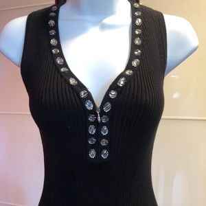 black sleeveless sweater like material with beads